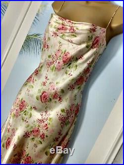 Rare Vintage 90s Designer Collette Dinnigan Silk Satin Rose Strappy Slip dress S