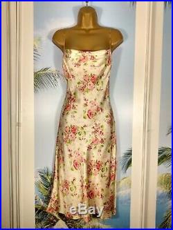 Rare Vintage 90s Designer Collette Dinnigan Silk Satin Rose Strappy Slip dress S