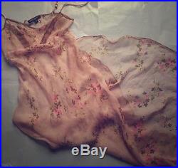 Rare Vintage Betsey Johnson Floral Silk Lace Crepe Pink Party Slip Dress XS