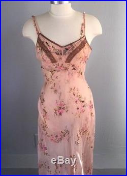 Rare Vintage Betsey Johnson Floral Silk Lace Crepe Pink Party Slip Dress XS