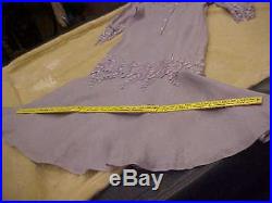 Rare Vintage Blue Long Linen Dress With Handmade Crochet Trim Matching Slip 10