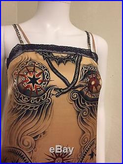 Rare Vintage Jean Paul Gaultier Nude Tattoo Slip Silk Dress