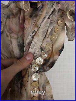 Rare Vintage John Galliano Silk Printed Dress Nude Newspaper Floral Buttons SS05