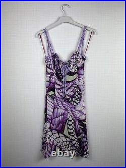 Rare Vintage Just Cavalli 2001 Printed Straps Bodycon Dress Floral Butterfly