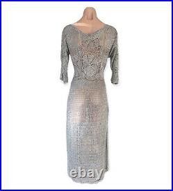 Real VINTAGE Nataya Crochet Dress Gray Silver S Lace 1990's Formal Bohemian Boho