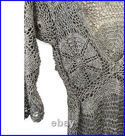 Real VINTAGE Nataya Crochet Dress Gray Silver S Lace 1990's Formal Bohemian Boho