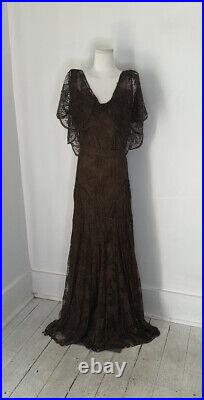 Real Vintage 1930s Bia Cut Lace Dress With Caplet Detail And Original Slip