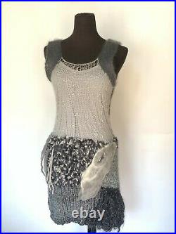 Rodarte Vintage Runway Piece Grey Knit Dress Two Piece Slip Sleeveless