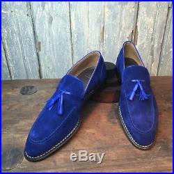 Royal Blue Color Tassel Loafer Slip On Vintage Suede Leather Party Wear Shoes