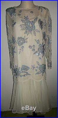 Royal Cruise Line White Slip Dress with Blue White Sequined Beaded Top Sz XL
