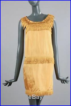 S/M Vintage 1960s Yellow Mini GoGo Dress Fringe 20s Revival Loose Slip On 60s