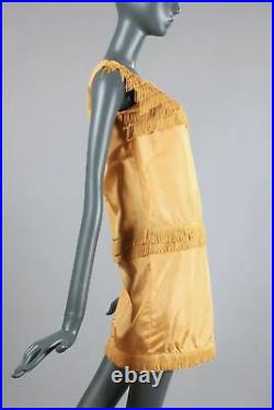 S/M Vintage 1960s Yellow Mini GoGo Dress Fringe 20s Revival Loose Slip On 60s