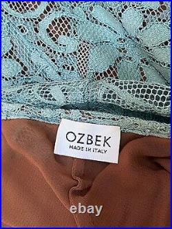 SEXY VINTAGE 1990s OZBEK SLIP DRESS BLUE FLORAL LACE BROWN CREPE LINING SIZE 10