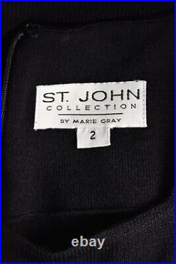 ST. JOHN Vintage Black Santana Knit Dress with Rhinestone Belt & Choker SIZE 2-4