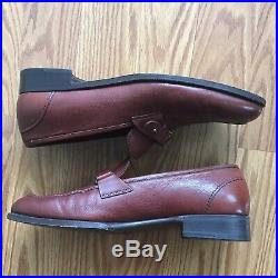 Salvatore Ferragamo Brown Leather Slip On Loafers Mens 10 EE Vintage Shoes
