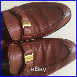 Salvatore Ferragamo Brown Leather Slip On Loafers Mens 10 EE Vintage Shoes
