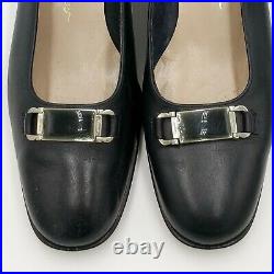 Salvatore Ferragamo Classic Leather Pumps Block Heel Slip On Shoes Black Size 8C
