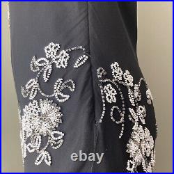 Scala Vintage Silk One Shoulder Asymmetrical Beaded Y2K Midi High-Low Dress