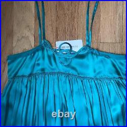 See by Chloe $375 Teal Green Silk Y2K Vintage Scalloped Neck Slip Dress 44 8 NWT
