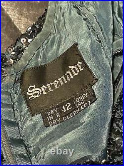 Serenade Vintage Silk Blue Green Size 10 Long Maxi Dress Sequin Slip Backless