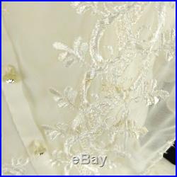 Sheer Organza Dress Vtg 50s Ivory Full Circle Embroider Wired Hoop Slip Wedding