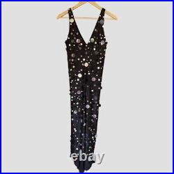 Sheri Bodell Vintage Black Silk High-Low Slip On Dress With Sequins US4
