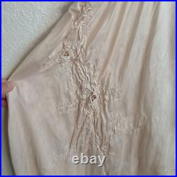 Shuang Jie vintage Hand Embroidered 100% Silk Slip Dress Divine delicate pink xs