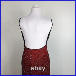 Silk Beaded Maxi Dress Ombre Slip Prom Evening Red Black Goth Vintage Y2K L