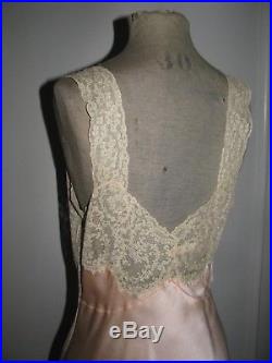 Silk Slip Dress Gown Alencon Lace Lord & Taylor Floral Insets Garlands Vtg Exc