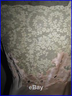 Silk Slip Dress Gown Alencon Lace Lord & Taylor Floral Insets Garlands Vtg Exc