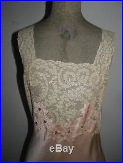 Silk Slip Dress Gown Floral Alencon Lace Insets Garlands Vtg Lord & Taylor Exc