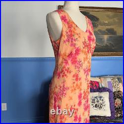 Silk slip dress vintage y2k sleeveless maxi handkerchief hem orange floral large