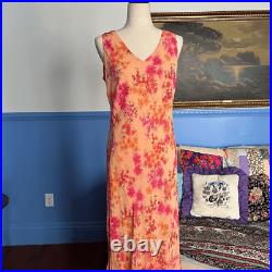 Silk slip dress vintage y2k sleeveless maxi handkerchief hem orange floral large