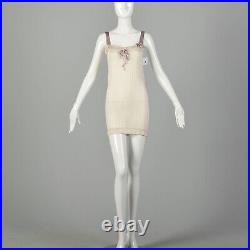 Small 1920s Slip Cami Dress Pale Pink Knit Lingerie Lavender Ribbon Boudoir Slip