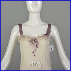 Small 1920s Slip Cami Dress Pale Pink Knit Lingerie Lavender Ribbon Boudoir Slip