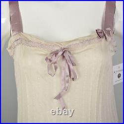 Small 1920s Slip Cami Dress Pale Pink Knit Lingerie Lavender Ribbon Boudoir Slip