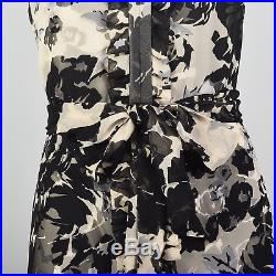 Small 2000s Silk Floral Dress Matching Slip Tracy Reese Button Ruffle Collar