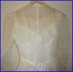 Small Vintage Wedding Dress Antique White, Hoop Skirt / Slip, Veil Lace, Train