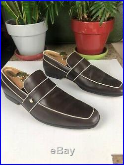 Soft Leather Gucci Chocolate Brown Slip-On Loafers with Cream Trim US 10 Euro 43