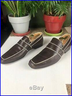 Soft Leather Gucci Chocolate Brown Slip-On Loafers with Cream Trim US 10 Euro 43