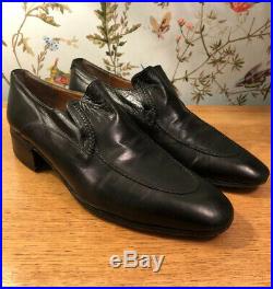 Star ARTIOLI Vintage Leather Black Handmade Slip On Italian Shoes 10 UK