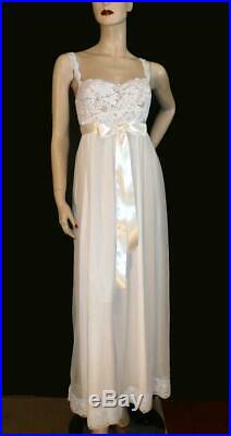 Stretch Bra Top WHT VTG Chiffon DBL LYR Lingerie Slip Gown Dress Nightgown L