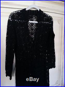 Stunning Black Crochet Dress Long Sleeves With Detached Slip/Lining & Tie