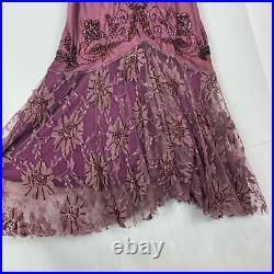Stunning Vintage Lace Beaded Sequin Silk Midi dress Elegant Y2k Fitted Flowy