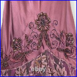 Stunning Vintage Lace Beaded Sequin Silk Midi dress Elegant Y2k Fitted Flowy