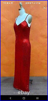 Stunning Vintage Red Sequin and Beaded Gown S/M