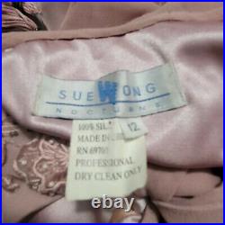 Sue Wong Nocturne Vintage 90s Y2K Beaded Strappy Blush Silk Dress Tassels withWrap
