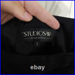 Sue Wong Womens Slip Dress Vtg 90s Y2K Black Satin Beaded Mini Empire Waist 2