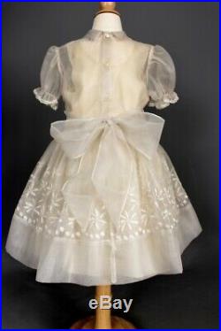 Sz 6x Auth Vtg 1950's Sheer Organdy Embroidered Party Easter Wedding Dress, Slip