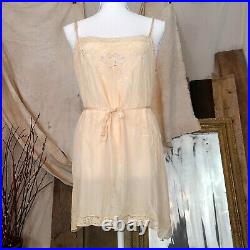 Tan Antique 1920s 1930 Silk Dress Slip Sleeveless Strappy Vintage Lace Underwear